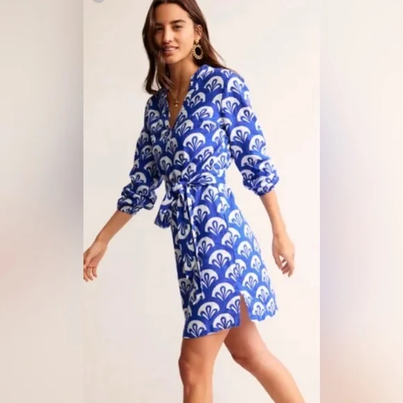 chinese dress ladies Cleo Linen Tie Waist Dress-Chambray Embroidery
